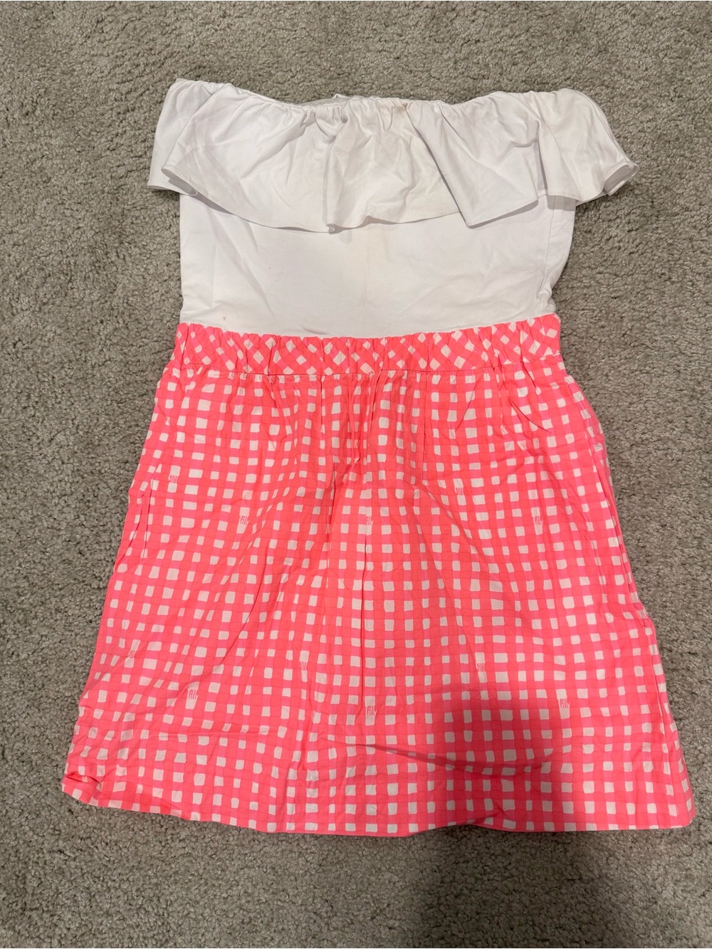 Lilly Pulitzer White Ruffle Top Pink Gingham Skirt Dress size small